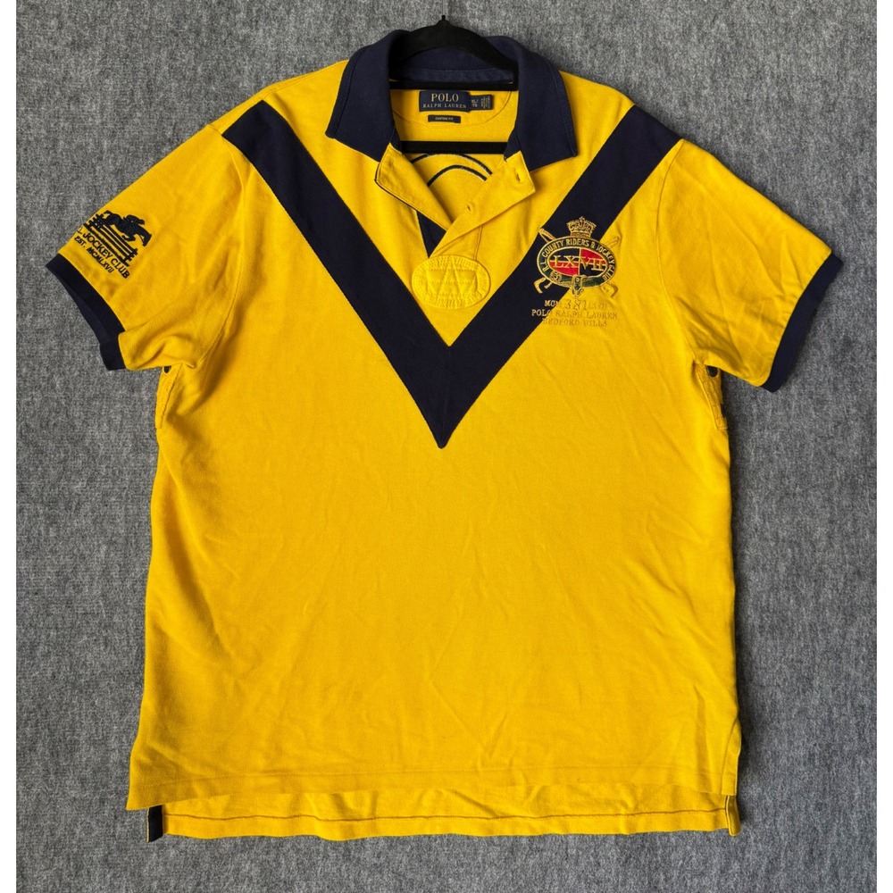 Polo Ralph Lauren Mens XL Yellow County Riders Jockey Club Custom Fit Polo Shirt